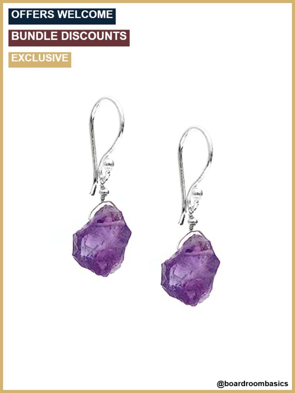 Raw Amethyst Dangle Earrings Silver Plated Hypoallergenic February Birthstone